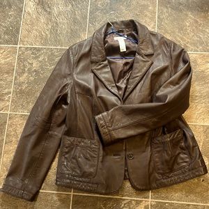 Liz Clairborne, brown leather blazer, size extra-large, excellent condition